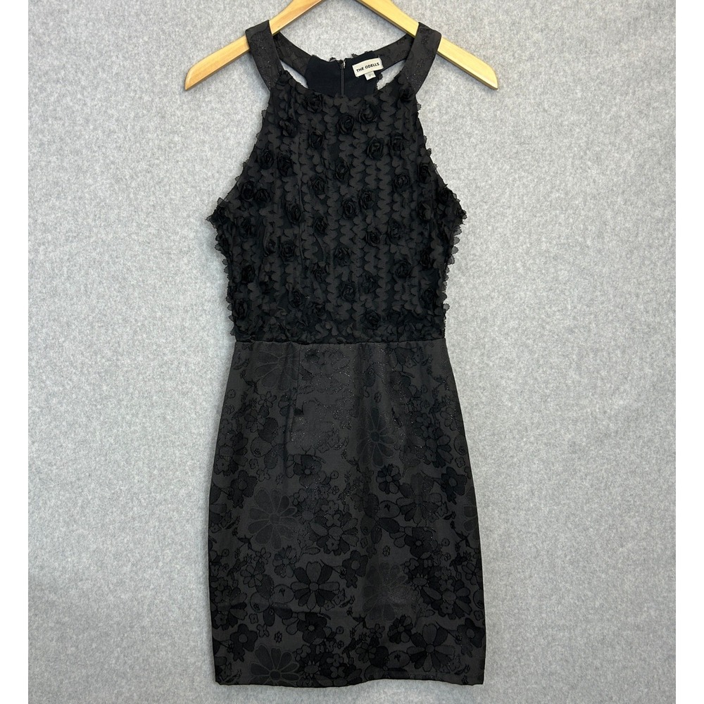 THE ODELLS Size 2 Cocktail Dress Black 3D Rosette Floral Dark Romance Gothic LBD